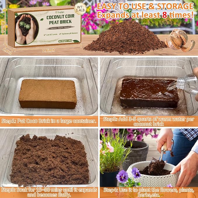 Legigo 4QT Horticultural Perlite for Plants & 4 Pack Organic Coco Coir Bricks, Gardening Soil Amendment Potting Mix for Indoor & Outdoor Plants