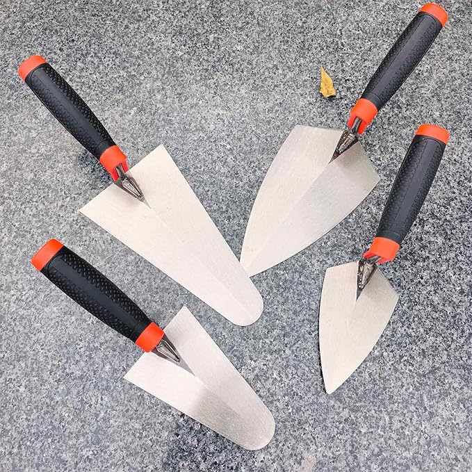 4 Bricklaying Knife Tool Sets, 6-inch and 9-inch Pointing Trowel and Putty Knife Sets, Rubber Handles, Concrete, Cement, Mortar, Mortar, Tile, Bricklaying and Putty Knives