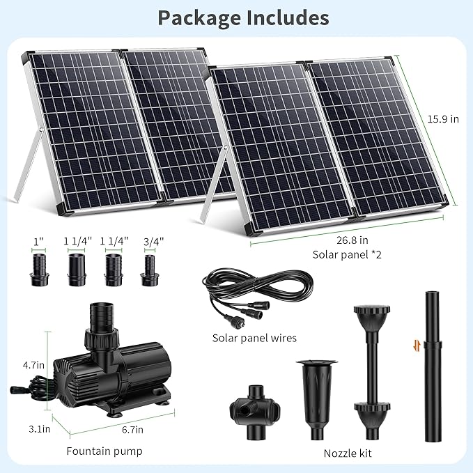 POPOSOAP 120W Solar Water Fountain Pump, 1600GPH Adjustable Flow & Dry-Run Protection Pond Pump, Dual Solar Panels, 3 Spray Nozzles, Solar Fountain Pump Kit for Outdoor Ponds, Water Garden P1200