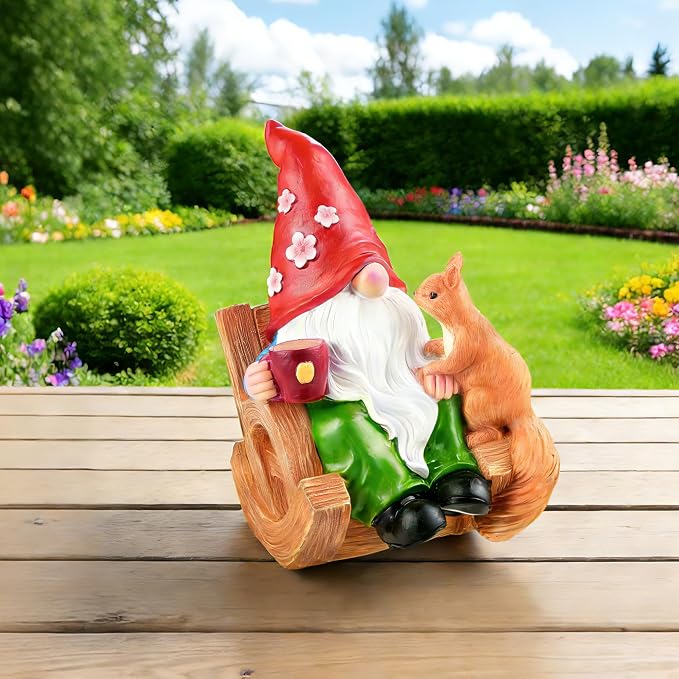 Garden Gnomes Figurines, 7.1" Resin Funny Spring Gnome Statues for Outdoor Patio Yard Lawn Decor, Indoor Home Coffee Bar Gnomes Decorations, Gift for Holidays, Birthdays, Christmas, Valentine's Day