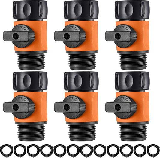 Hotop 6 Pcs Garden Hose Shut Off Valve Plastic Connect Water Hose Turn Off Valve with Anti Leak Standard 3/4 Inch Thread and Rubber Gaskets (Orange)