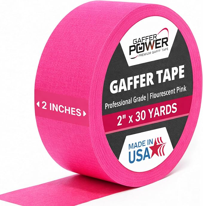 Professional Gaffer Tape – Made in USA, Heavy Duty, Non-Reflective Cloth Tape for Floor Marking, Stage, Film & Events – 2 Inch x 30 Yards, Fluorescent Pink