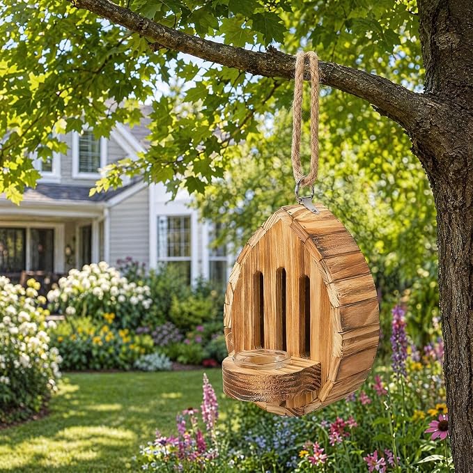 Butterfly House for Outside, 2026 Upgrade Butterfly House Wooden Shelter, Wooden Butterfly Habitat Nesting Box with Feeder Hanging Garden Decoration for Butterflies, Moths & Lacewings