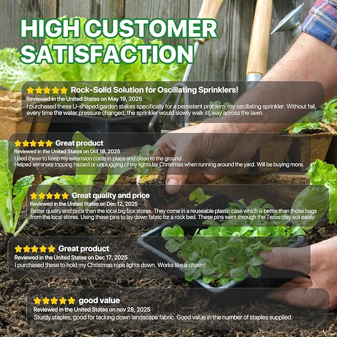 Landscape Staples 8 Inch Garden Stakes 50pack Galvanized Ground Anti-Rust Landscape Fabric Staples Garden Staples for Irrigation Tubing, Fence, Weed Barrier, Ground Cover