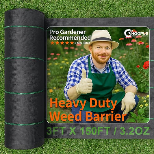 HOOPLE 3 ft x 150 ft Weed Barrier Landscape Fabric, Heavy Duty Woven Polypropylene Ground Cover, Water Permeable Garden Fabric for Flower Beds, Gravel, Mulch & Driveway Base