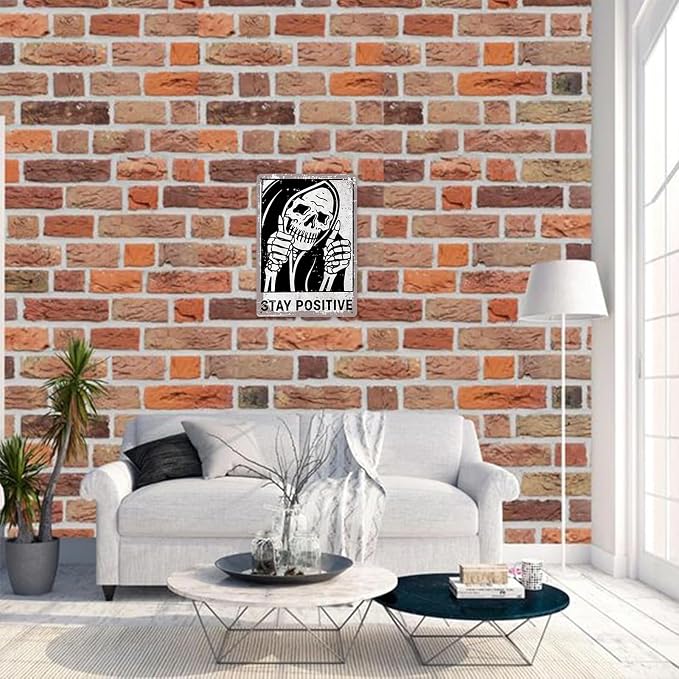 KBKBART Vintage Stay Positive Skull Sign Metal Tin Sign Wall Décor Funny Retro Sign for Home Living Room Bedroom Halloween Decor Gifts - 8x12 Inch