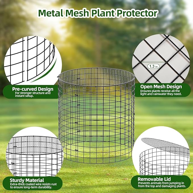 SPECILITE 10 Pack Plant Protector from Animals, 12"x16" Pre-Bent Wire Metal Mesh & Covers to Keep Rabbits, Squirrels, Chickens Out, Protects Vegetables, Flowers, Shrubs with Zip Ties, Stakes & Gloves