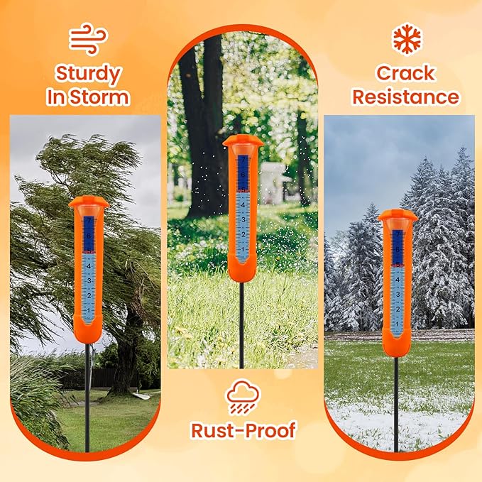 Upgraded Rain Gauge Outdoor, Freeze Proof Rain Gauge with Silicone Cover & Levelling, Large Clear Numbers and Adjustable Height Decorative Rain Measure Gauge with Float Marker for Garden, Yard, Lawn