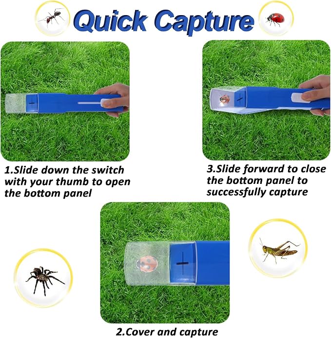2 Pcs DelloidMaz Insect Catcher Small Animals Catcher Nature Exploration Tool to Capture Butterflies Bees Ladybugs Spiders Bug Catcher for Boys and Girls, Blue and Yellow (2)