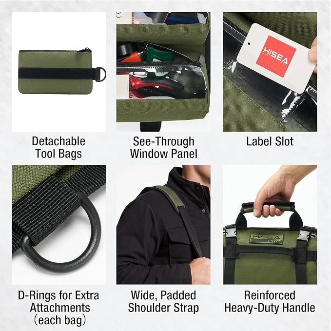 HISEA Roll Up Tool Bag, Heavy Duty Tool Storage Large-Capacity, 27"*14" Portable Tools Organizer with Utility Detachable Pouches, Waterproof Tool Roll Bag for Mechanic, Electrician, Gifts