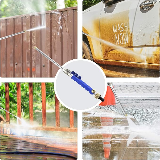 Hydro Jet High Pressure Power Washer Wand for Car Washing or Garden Cleaning, Heavy Duty Metal Watering Sprayer with Universal Hose End, Hydrojet Water Power Nozzle, Fan and Jet Stream