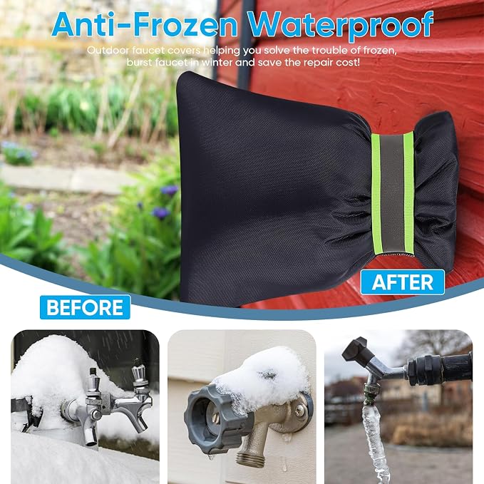 6 Pack Outdoor Faucet Covers for Winter - Pro 6.7"W x 8.3"H Outdoor Water Faucet Cover Socks for Winter Freeze Protection Pipe Insulation Reusable Waterproof Insulated Spigot backflow Cover,Black