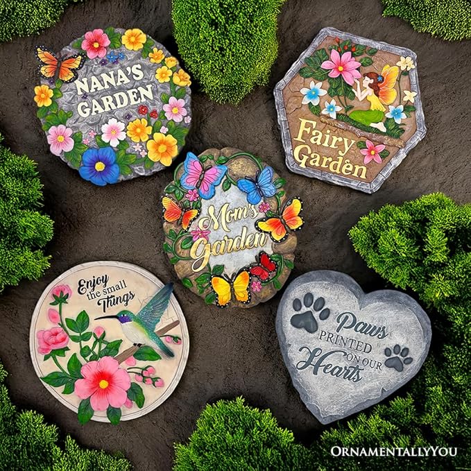 OrnamentallyYou Elegant Resin Stepping Stone, Outdoor Garden Pathway Decoration (Grandma’s Garden Floral Stepping Stone, 9.5" Decorative Outdoor Decoration)