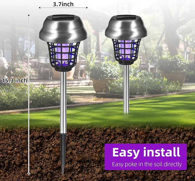 4 Pack Solar Bug Zapper Outdoor Waterproof Solar Powered Mosquito Zapper Repellent Outdoor Patio,Cordless & Auto On/Off Trap Light for Small Fly Insect Zappers for Garden Backyard Gnat for Outside