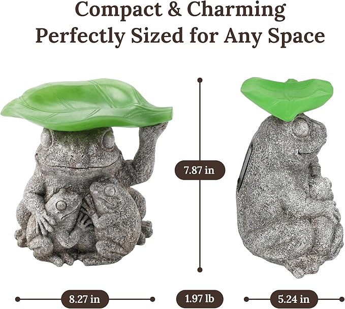 MXwcy Solar Frog Garden Statue with Bird Feeder, 7.8'' Resin Frog Family Solar Garden Light Outdoor Waterproof, Cute Yard Decor for Patio Lawn Backyard, Garden Gifts for Mom Grandma Women