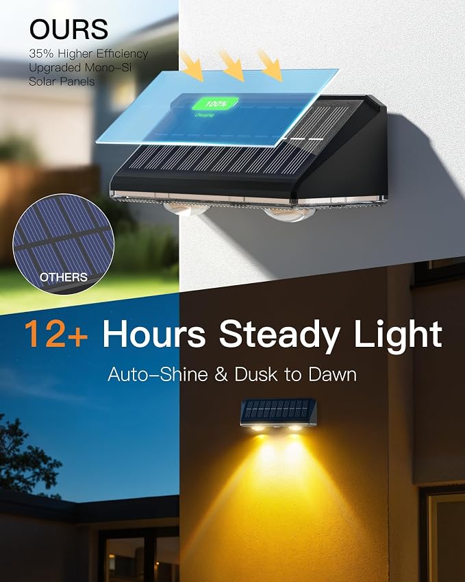 KEILAIMO Solar Fence Lights Outdoor, 6 Pack IP65 Waterproof Fence Lights Solar Powered with Ultra-Bright LED Lens, 9 Color Modes, 12+ Hours Steady Glow for Deck/Backyard/Patio/Pool/Wall - Black