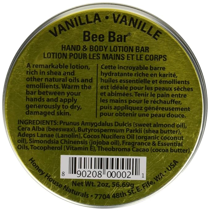 Honey House Naturals Vanilla Bee Bar, Beeswax for Skin, Large, 2 Ounce, 1 Count