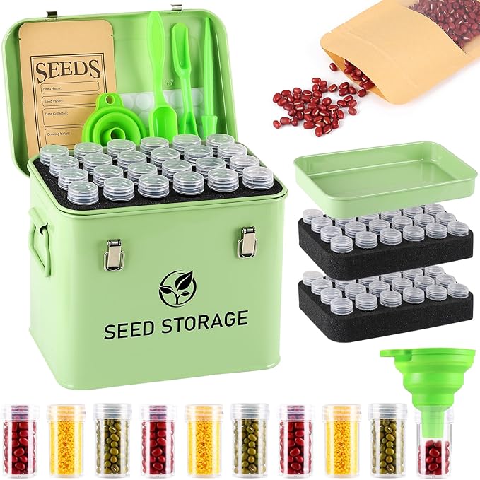 Seed Storage Organizer, Metal Seed Vault Bank Saving Containers Box (Seeds not Included)
