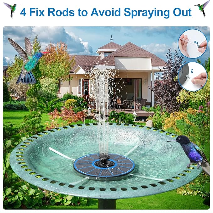 3.5W Solar Fountain with Battery - Work On Cloudy Days - Upgrade Glass Panel Solar Bird Bath Fountain, Hummingbird Water Feature Pump with 7 Nozzles, 4 Fixed Pipes for Garden, Pool, Pond
