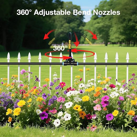 MIXC Drip Irrigation System with Timer,1/4" 100Ft Automatic Garden Watering Kit with 16pcs 360°Adjustable Brass Nozzles & Bendable Rod,for Outdoor Plants,Lawn,Raised Bed,Potted Plant,Yard,Greenhouse