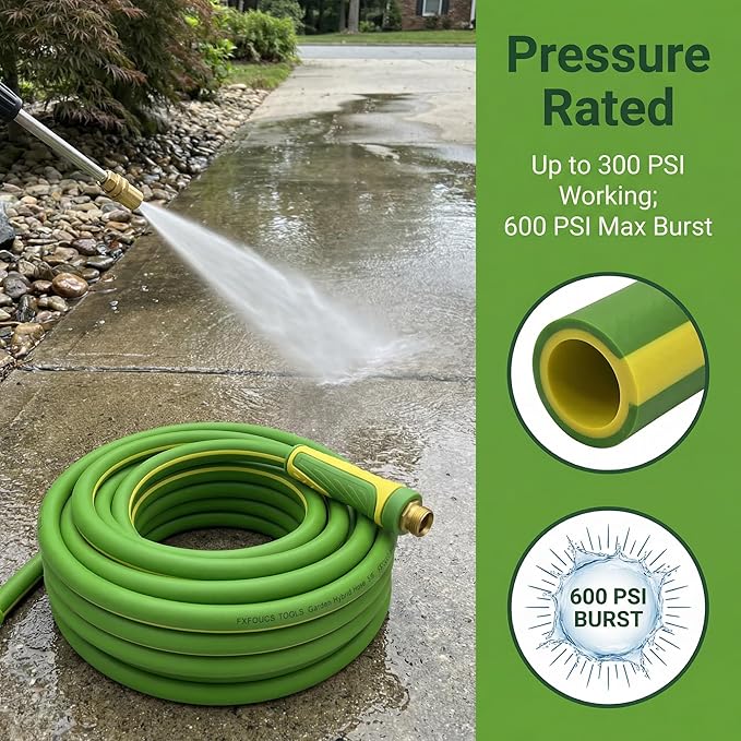 PremiumPro 75FT 5/8" Heavy Duty Reinforced Garden Hose, Large Flow,600 PSI Burst Pressure, Four Layer Hybrid Polymer Anti Kink with 360 Swivel Brass Connectors and handle for yard,washing & irrigation