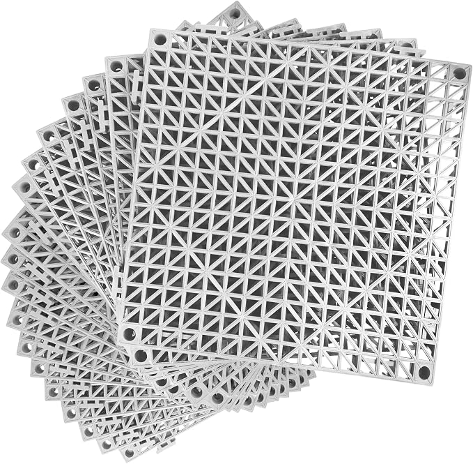 MYFAMIREA Modular Interlocking Cushion 18 Pack 11.8" x 11.8" Rubber Floor Tiles Non-Slip Splicing Drainage Mats for Deck, Pool, Outdoor Shower, Patio, Balcony, Indoor Bathroom, Kitchen, Yard (Gary)