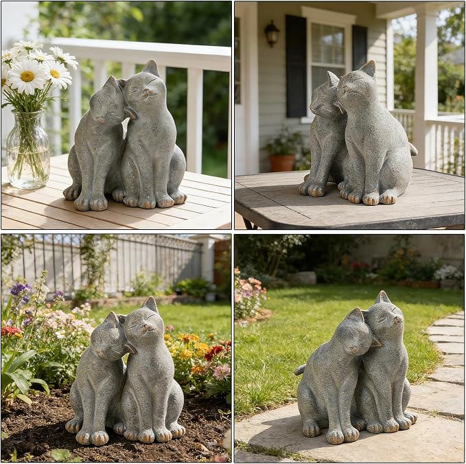 Cat Garden Statues Outdoor Cat-Figurines - Garden Decorations 8.5 x 8 x 10.5 in Resin Kitten Couple Sculpture Cats Statue for Farmhouse Outside Backyard Lawn Gift for Kitten Lovers Newman House Studio