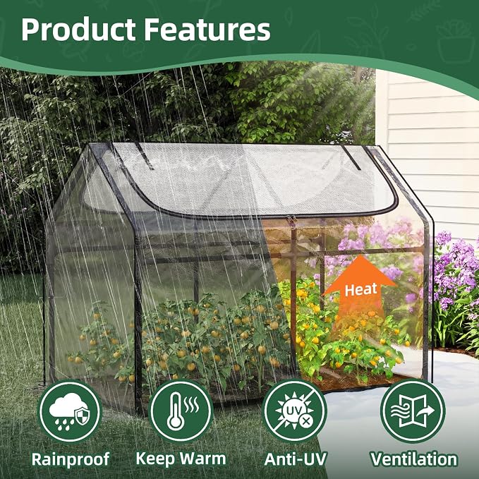 Superlele Mini Greenhouse for Outdoor, 4x2x3FT Portable Greenhouse with 2 Large Zipper Doors, Transparent PVC Cover for Plant Protection and Winter Gardening, Reinforced Frame