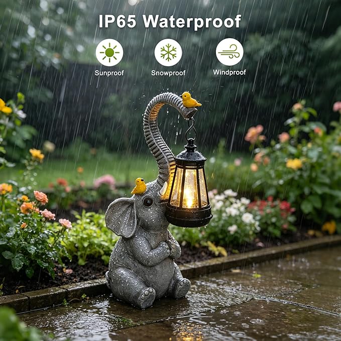 Solar Outdoor Garden Decor Elephant Statues Lights, Lucky Elephant Unique Mom Birthday Gifts for Mom, Housewarming Gifts and Yard Decoration