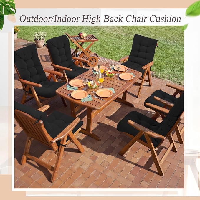 Juexica 4 Sets Outdoor Patio Chair Cushions Seat High Back Tufted Pillow Replacement Rocking Chair Cushions Pads for Patio Summer Seasonal Indoor Home Office(Black)