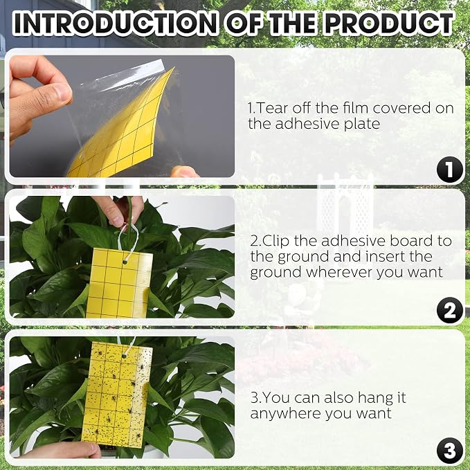 Qualirey 300 Sticky Trap for Gnats 3 x 5'' Dual Side Sticky Fruit Fly Trap with Tie Plant for Flying Insect Fungus Bugs Flying Catcher for Indoor (Yellow)