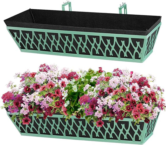 2 Pack 30 Inch Window Boxes Planters Railing Planter Box with Adjustable Brackets & Non-Woven Fabric Plant Grow Bags Deck Railing Planter Boxes Balcony Hanging Flower Box for Outdoor Plants