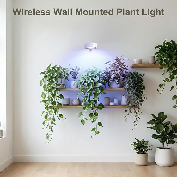 2 Pack Rechargeable Grow Light for Indoor Plants, Cordless Magnetic Plant Lights for Indoor Growing, 6500k Full Spectrum LED Lighting with Timer & Remote, Stepless Dimming for Plant Shelf