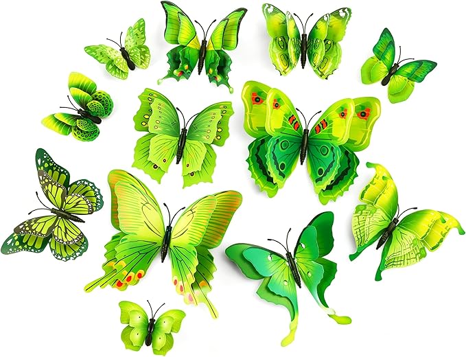 SAOROPEB 3D Butterfly Wall Decor, 72 Pcs Double Layer Butterfly Decorations for Party Decorations Locker Decor Refrigerator Decal, Reusable (Green)