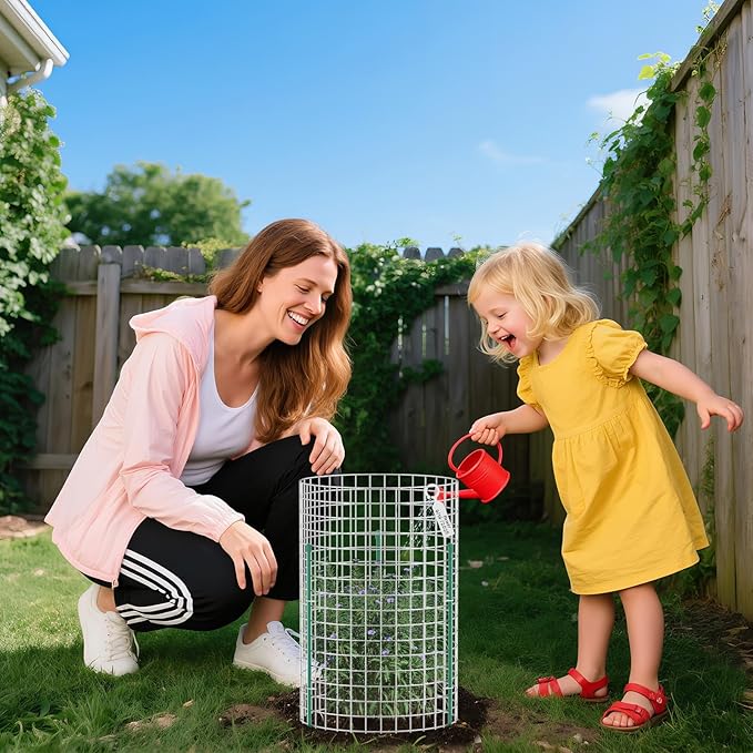 10-Set 12” x 16” Plant Protectors from Animals, Hot-Dip Galvanized Metal Mesh Plant Cages, Dual-Secure with U-Stakes & Supports, Animal Barrier to Keep Rabbits & Chickens Out of the Garden
