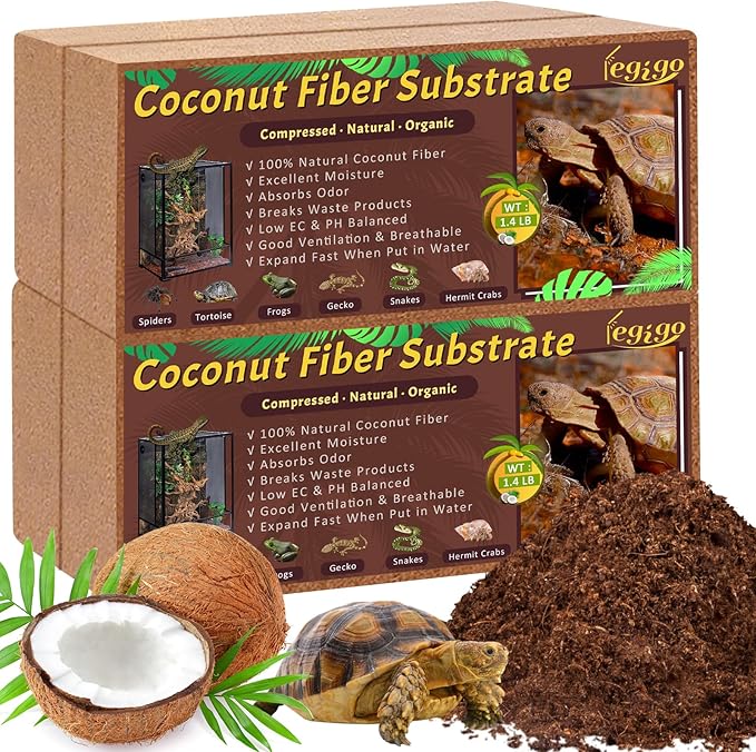 Legigo 4 Pack Coconut Fiber Substrate, Natural Coco Coir Bedding for Reptiles Turtles, Tortoises, Snake, Hermit Crab, Gecko, Lizard, Bioactive Terrarium Soil for Humidity Control and Plant Substrate