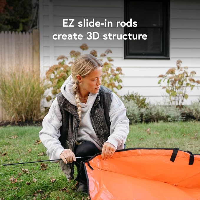Leaf Tarp for Fast Yard Cleanup –Leaf Collection Tarp with 6 Handles & Ground Stakes – Lawn Leaf Bag for Raking, Garden Debris & Yard Waste Removal, Wind Proof, 5’ x 7’ Large Capacity