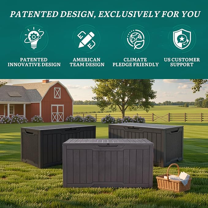 YITAHOME 100 Gallon Outdoor Storage Box, Large Water Resistant Resin Deck Box, Indoor Outdoor Lockable Storage Container for Patio, Garden, Cushions, Tools, Equipment (Dark Brown)