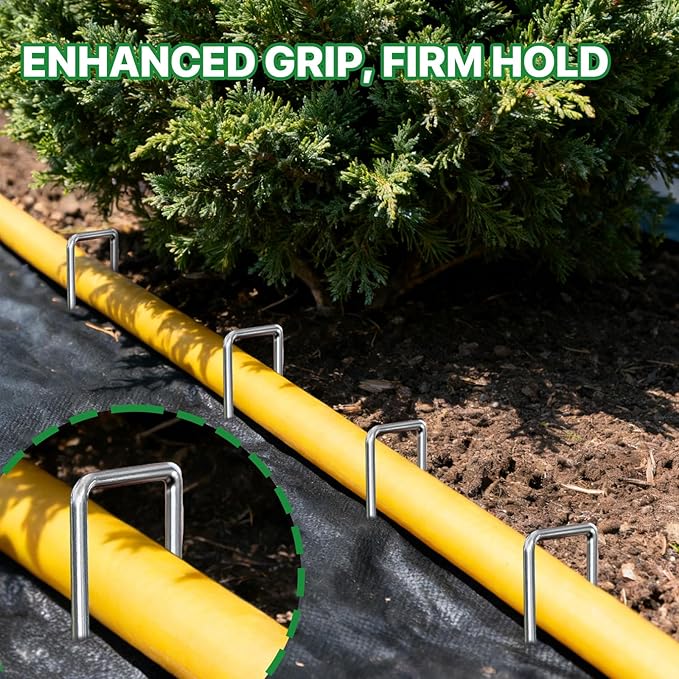 Landscape Staples 8 Inch Garden Stakes 100pack Galvanized Ground Anti-Rust Landscape Fabric Staples Garden Staples for Irrigation Tubing, Fence, Weed Barrier, Ground Cover
