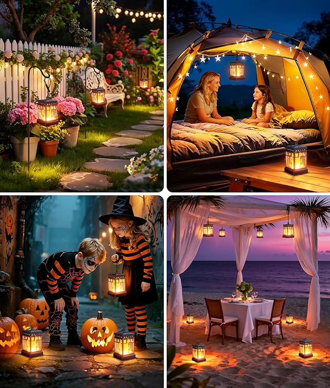 KOOPER Hanging Solar Lanterns Outdoor Waterproof, 2PCS Flickering Flame Hanging Solar Lights for Outside, Outdoor Solar Lanterns up to 12 Hours, Lanterns Decorative for Patio Porch Yard Garden Decor