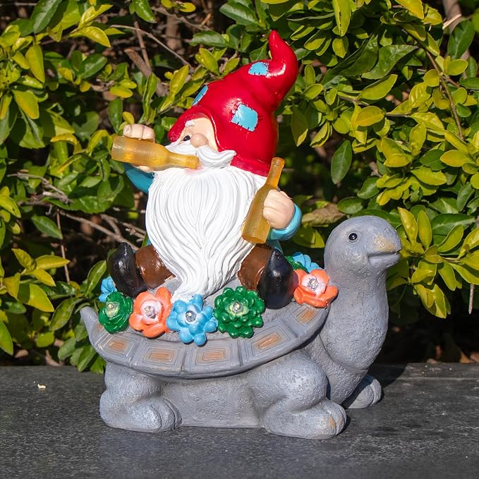 Dad Gifts for Fathers Day,Gnome Garden Decor Statue with Solar Light, Turtle with Succulent Birthday Gifts for Men Women Mom Grandma, Funny Waterproof Resin Figurine Outdoor Decor for Yard Patio Porch