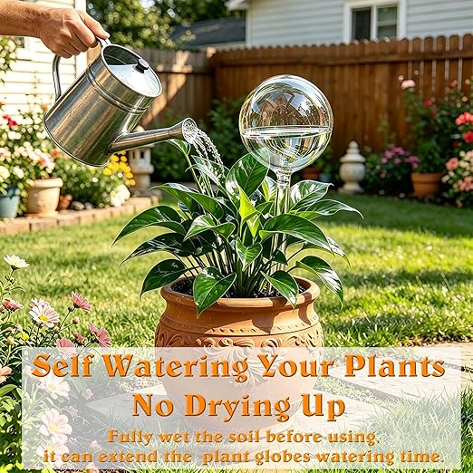 Plant Self Watering Device, Large Glass Plant Watering Globe, Self Watering Planter Insert for Indoor Outdoor Pot Plant, Home Garden Patio Hanging Plant Waterer, Auto Irrigation Dripper for Houseplant