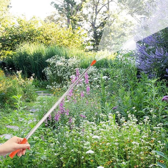 Telescopic Spray Wand, 2.6m Stainless Steel Hose Tank Sprayer Wand Extendable Watering Wand for Long Distance Greenery Irrigation Plant Sprinkle Tool for Home Garden Wide Range Fine Mist