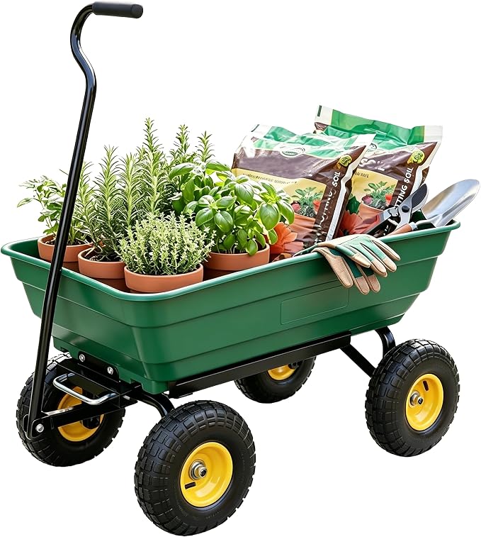 NORTHSKY 600 LBS Heavy Duty Garden Dump Cart,10" All-Terrain Wheels, 180° Rotating Handle, Yard Cart for Landscaping, Farm, and Outdoor Work (Garden Green)