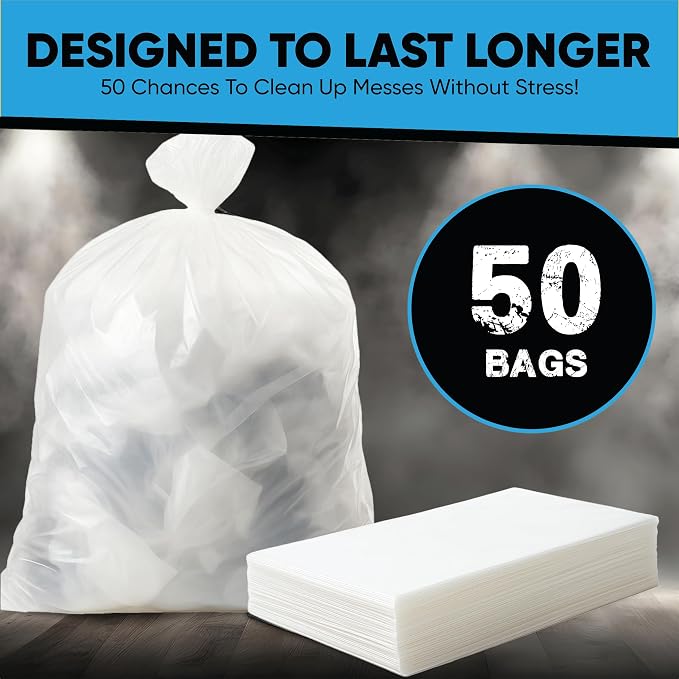 55-60 Gallon Clear Trash Bags | 50 Count | Large Clear Plastic Bags for Recycling, Garbage, and Commercial Use – Fits 55 Gallon and 60 Gallon Trash Cans
