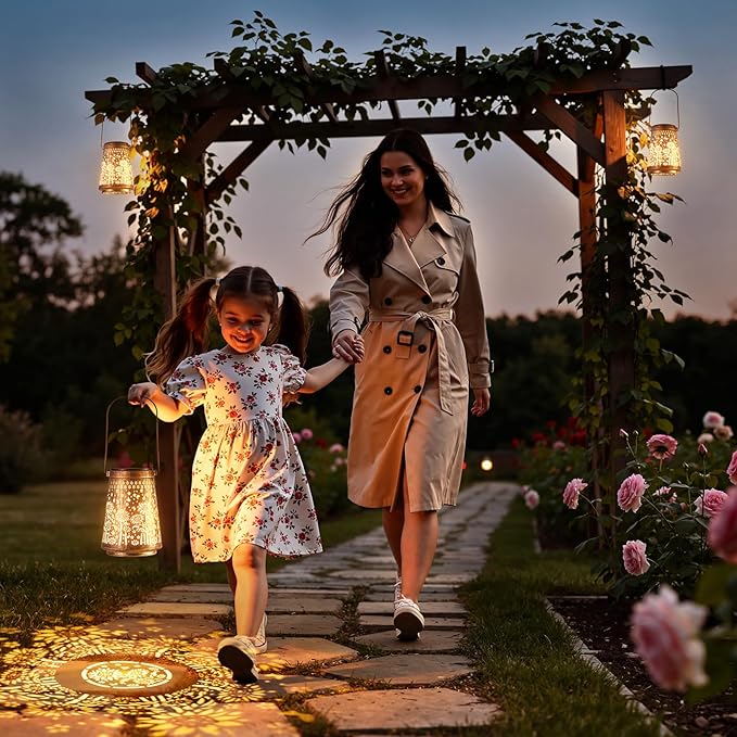 4 Pack Solar Lanterns Outdoor Waterproof Birthday Gifts for Women Mom Grandma, Hollowed-Out Metal Sunflower Hanging Solar Lantern Lights Outdoor Decor, 2 Lighting Modes for Yard, Patio