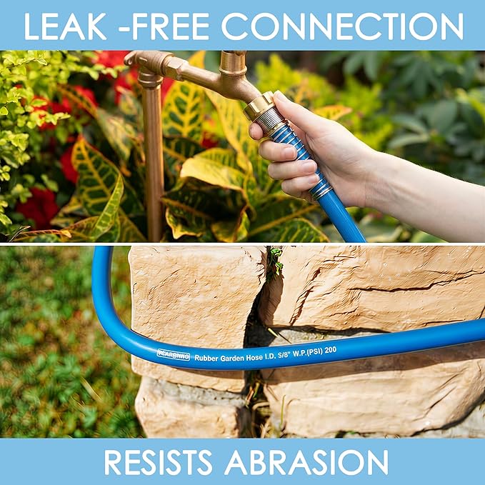 5/8 IN. × 25FT. Heavy Duty Rubber Garden Hose, High Flow 5/8" I.D. Brass Fitting No Memory Durable Heavy Duty Water Hose for Watering, Irrigation, Water Transfer Pump
