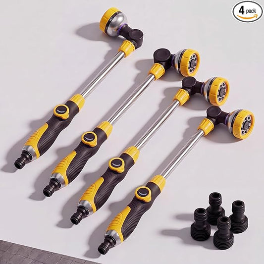 Hushee 4 Pcs 18.5 Inches Garden Watering Wand Bulk 180° Rotating Head Hose Wand with Thumb Control Shut off Valve 8 Patterns Garden Hose Nozzle Yellow