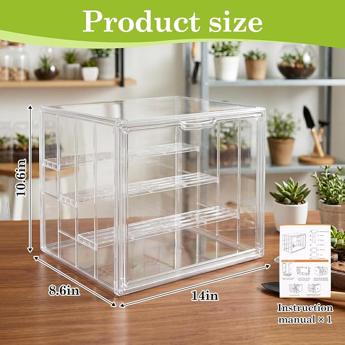 Klmnop Clear Mini Tabletop Greenhouse, Portable Small Indoor Greenhouse with Magnetic Waterproof Door for Seed Starting, Plant Warmth & Home Display, 14.2 x 8.7 x 10.6 Inch