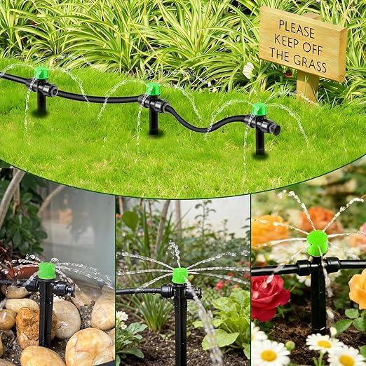 30pcs Drip Irrigation Emitters, Kalolary Adjustable 360 Degree Water Flow Emitters for 1/4" Tubing, Two-Way Connection Irrigation Drippers for Garden, Lawn, and Greenhouse Watering Systems(Green)